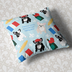Frenchies går till Frankrike söt Fransk Bulldog Mö Kudde