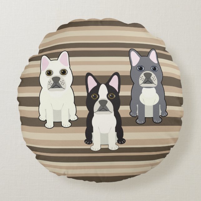 Frenchies Neutral Striped Rund Kudde (Framsidan)