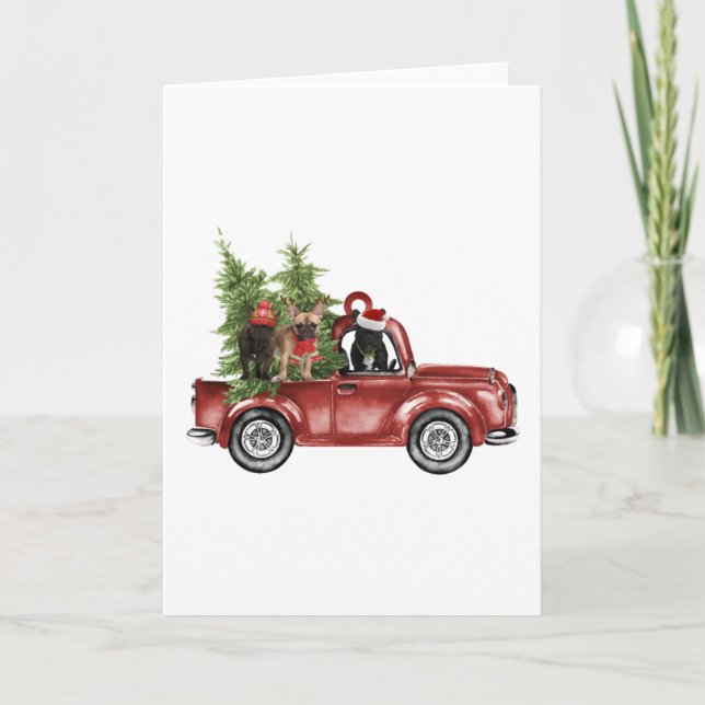 Frenchies på biljulen Ornamet Hund jul Kort (Framsida)