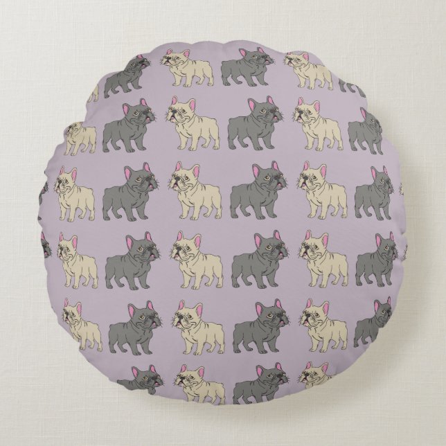 Frenchies, Purple Rund Kudde (Framsidan)