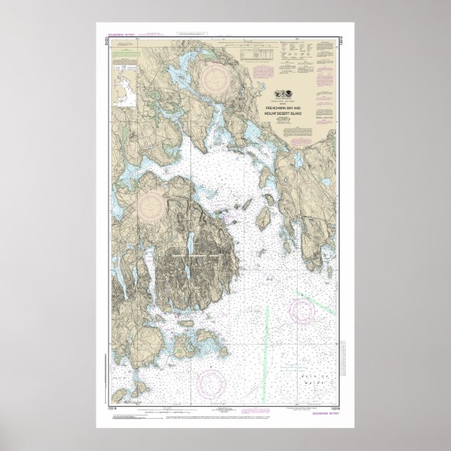 Frenchman Bay och Mount Desert Island Chart Poster (Framsidan)