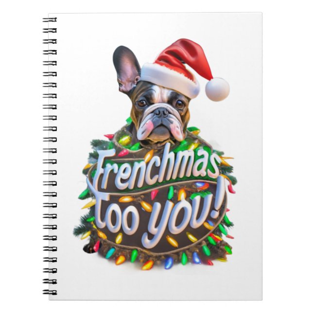 Frenchmas till Bulldog Hund Träd Julljus Anteckningsbok (Framsidan)