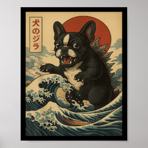 Frenchzilla Japansk Retro Wave Monster Bulldog Poster