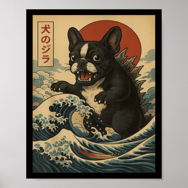 Frenchzilla Japansk Retro Wave Monster Bulldog Poster (Framsidan)