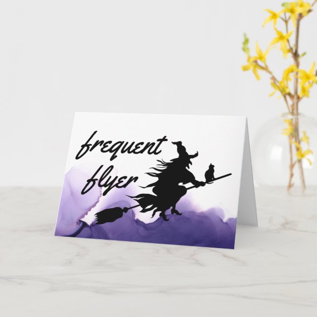 Frequent Flyer Witch Funny Halloween Greeting Card Kort (Gul blomma)