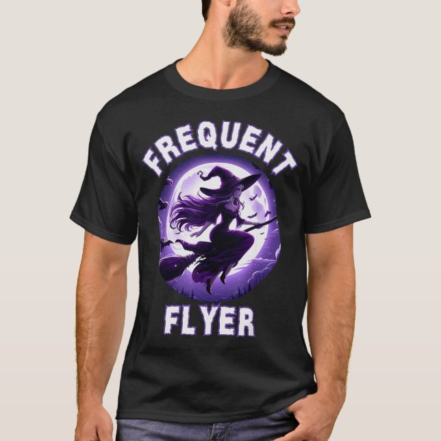 Frequent Flyer Witch, Funny Halloween Witch Costum T Shirt (Framsida)