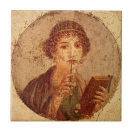 Fresco of Sappho in Pompeii Kakelplatta