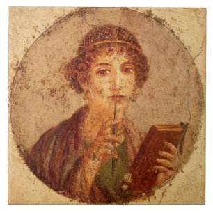 Fresco of Sappho in Pompeii Kakelplatta