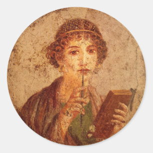 Fresco of Sappho in Pompeii Runt Klistermärke