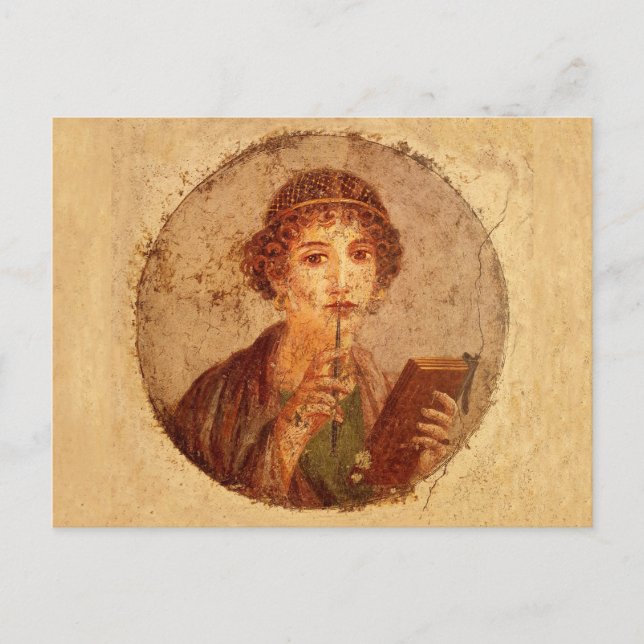 Fresco of Sappho in Pompeii Vykort (Framsida)