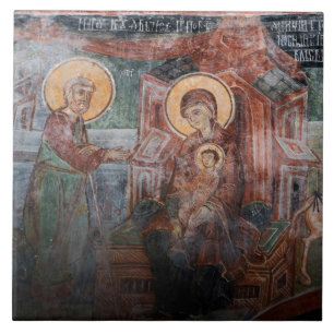 Frescoes från 1400-talets serbiska kyrka, 2 kakelplatta