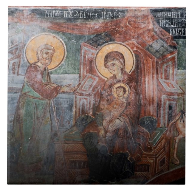 Frescoes från 1400-talets serbiska kyrka, 2 kakelplatta (Framsidan)