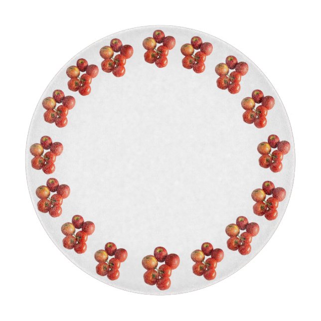 Fresh Apples and Tomatoes Round Glass Cutting Boar (Framsidan)