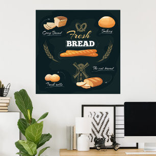 Fresh Artisan Bread Bakery Loaf Rolls Baguette Poster