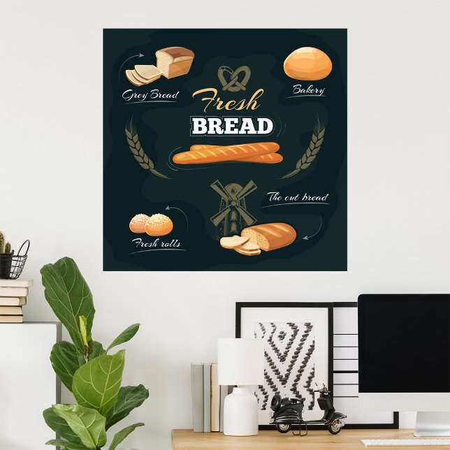 Fresh Artisan Bread Bakery Loaf Rolls Baguette Poster (Skapare uppladdad)
