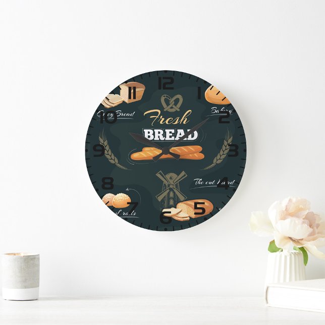 Fresh Artisan Bread Bakery Loaf Rolls Baguette Stor Klocka (Skapare uppladdad)