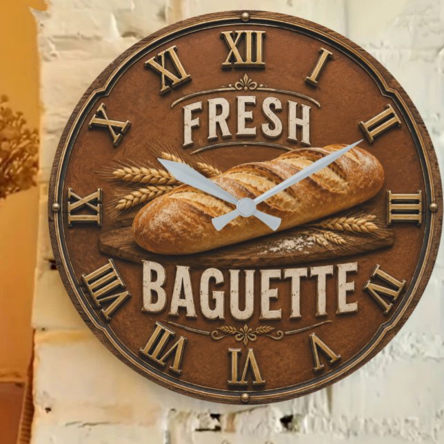 Fresh Baguette Rustic French Bakery Kitchen Decor Stor Klocka (Skapare uppladdad)