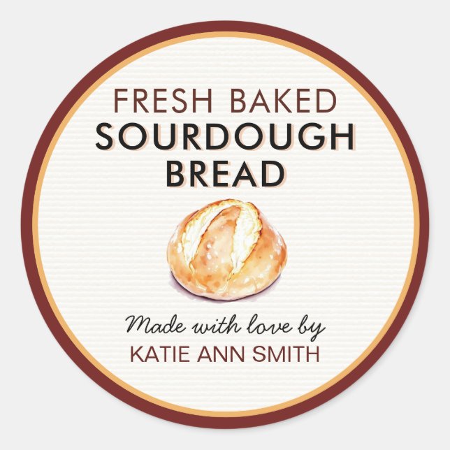Fresh Baked Sourdough Bread Label | Bakery Sticker Runt Klistermärke (Framsida)