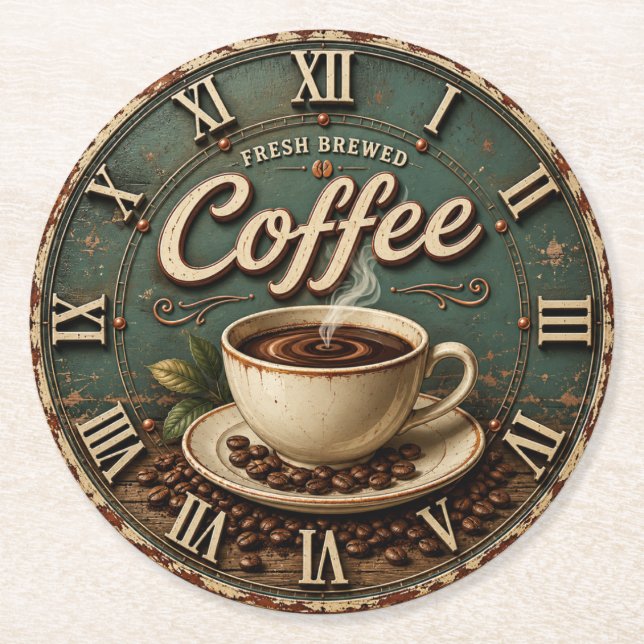 Fresh Brewed Coffee Rustic Farmhouse Underlägg Papper Rund (Framsidan)