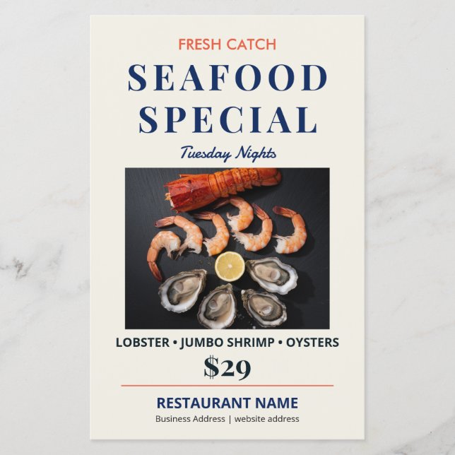 Fresh Catch Elegant Skaldjursrestaurang Special Flygblad (Framsidan)