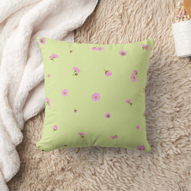 Fresh Citron Japanese Pink Cosmos Floral Pattern Kudde (Filt)