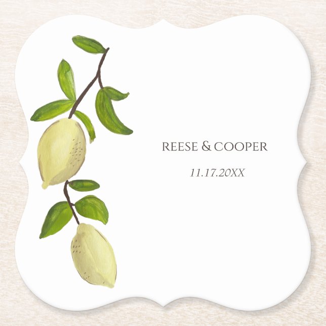 Fresh Citrus Painted Lemons Modern Mediterranean Underlägg Papper (Framsida)