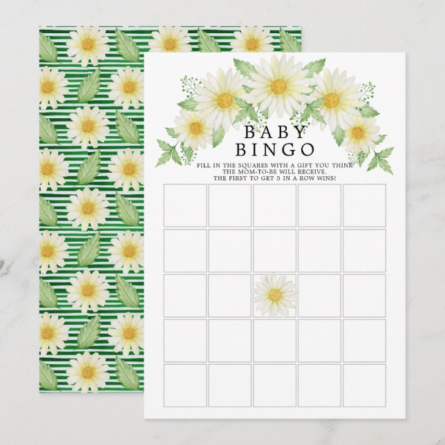 Fresh Daisy Bingo Baby Shower-spel Inbjudningar (Fram/baksida)