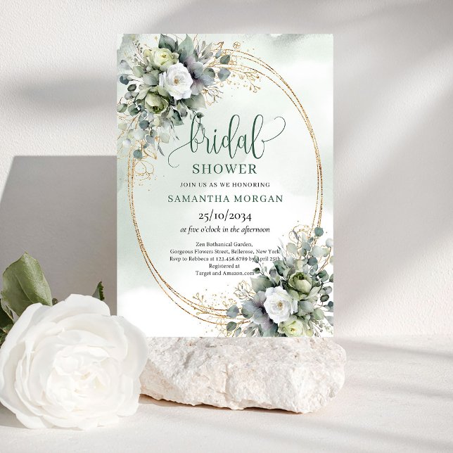 Fresh Elegance Eucalyptus Bröllopsdusch Inbjudan (Fresh Elegance Eucalyptus Bridal Shower Invitation)