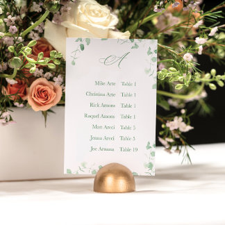 Fresh Eucalyptus Alphabet Seating Chart Card Bordsnummer