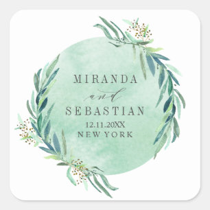 Fresh Eucalyptus botanical bröllop monogram Fyrkantigt Klistermärke