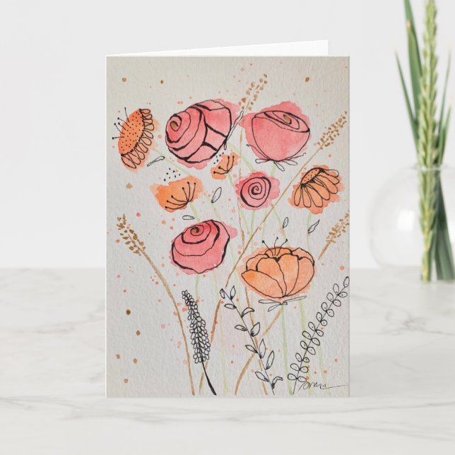 Fresh Floral Watercolordoodle Card Kort (Framsida)