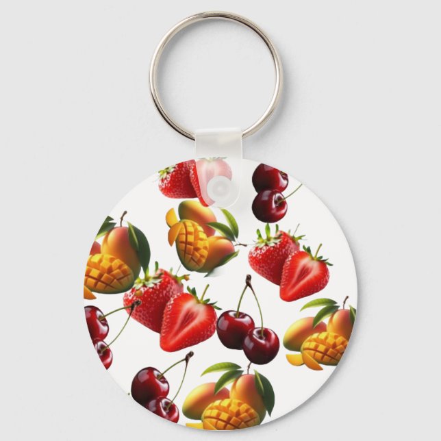 Fresh Fruit Pattern – Strawberry, Cherry & Mango A Nyckelring (Framsida)