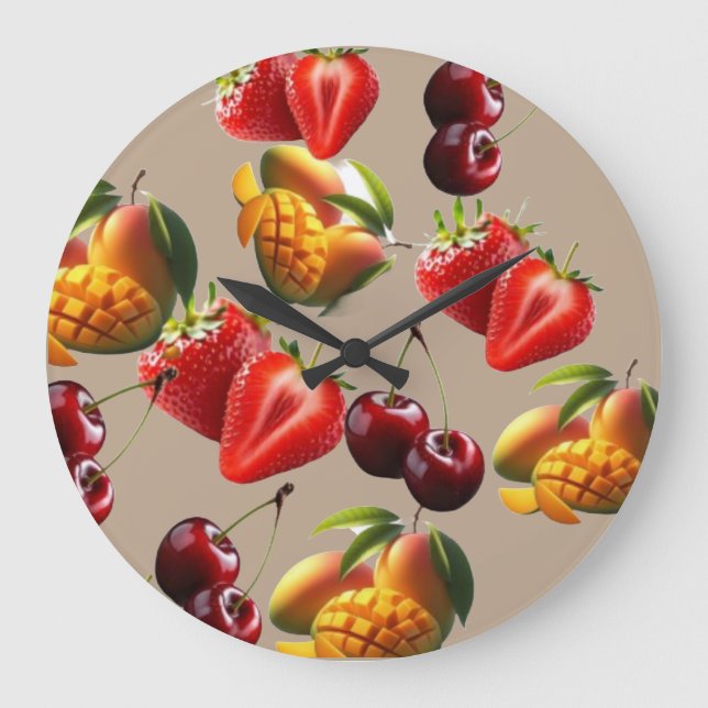 Fresh Fruit Pattern – Strawberry, Cherry & Mango A Stor Klocka (Framsida)