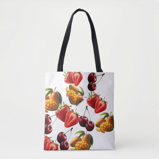 Fresh Fruit Pattern – Strawberry, Cherry & Mango A Tygkasse (Framsida)
