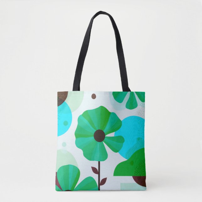 Fresh Green Floral Modern Tote Bag Tygkasse (Framsida)