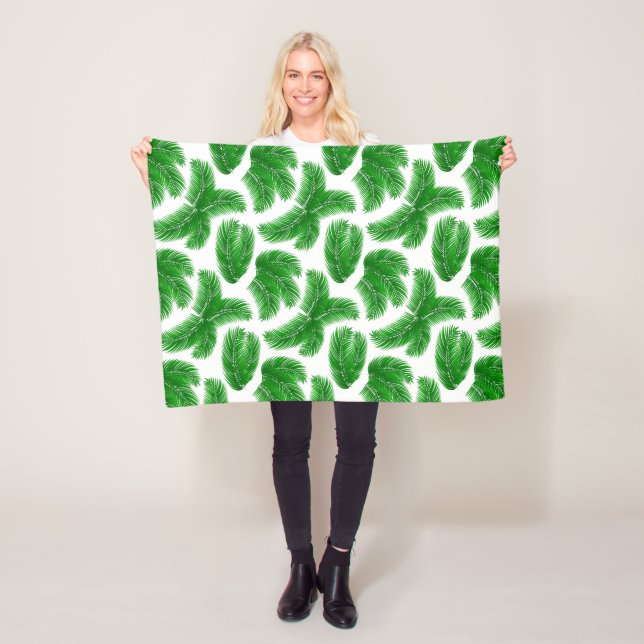 Fresh Green Palm Leaves Tropical Print Fleecefilt (På plats)