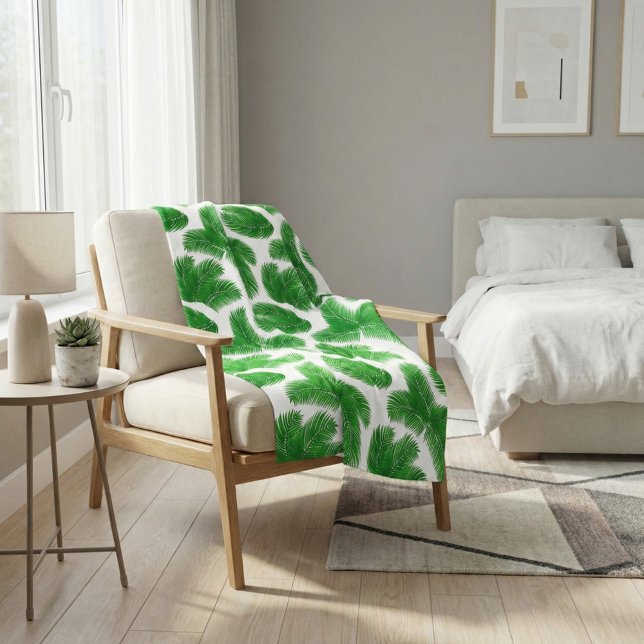 Fresh Green Palm Leaves Tropical Print Fleecefilt (Skapare uppladdad)