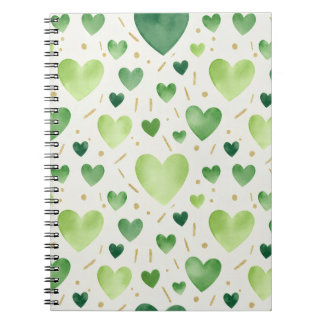 Fresh Green Watercolor Hearts Anteckningsbok