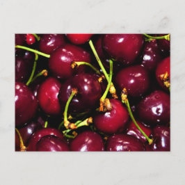 Fresh Juicy Cherries with Water Drops Vykort