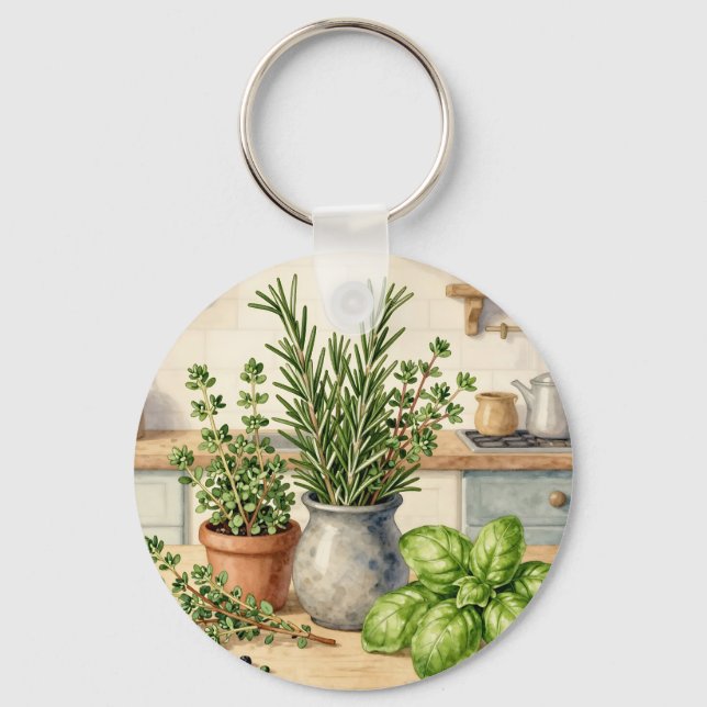 Fresh Kitchen Herbs Watercolor  Nyckelring (Framsida)