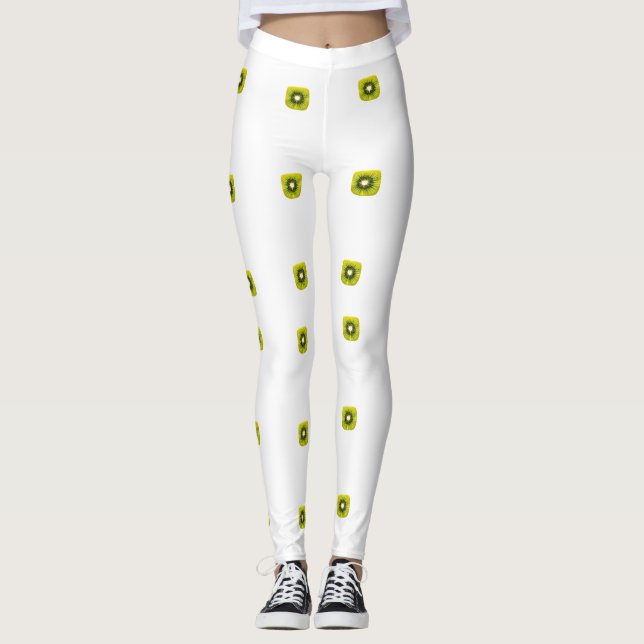"Fresh Kiwis on White Background – Minimalist Frui Leggings (Framsida)