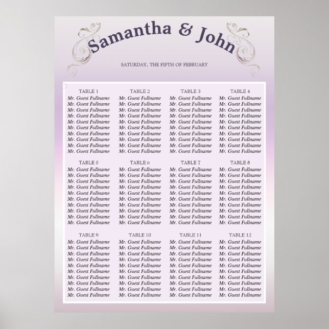 Fresh Lavender Wedding Seating Chart Poster (Framsidan)