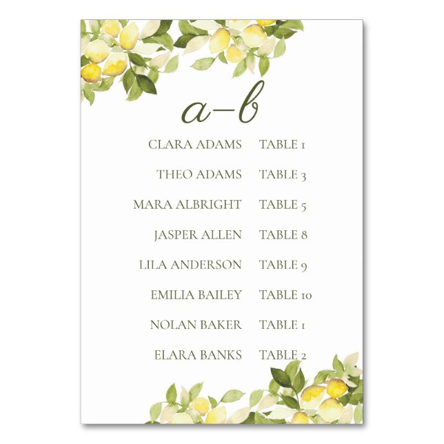 Fresh Lemon Bright Botanical Alphabet Bordsnummer (Framsidan)