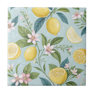 Fresh Lemon Floral Botanical Pattern Kakelplatta