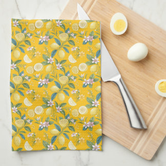 Fresh Lemon Floral Botanical Pattern Kökshandduk