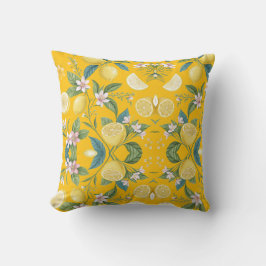 Fresh Lemon Floral Botanical Pattern  Kudde