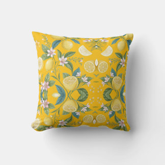 Fresh Lemon Floral Botanical Pattern Kudde