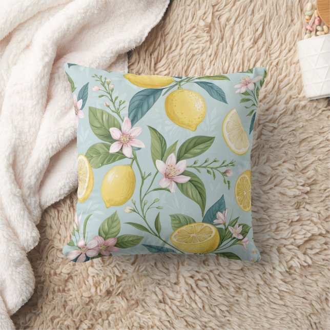 Fresh Lemon Floral Botanical Pattern  Kudde (Filt)