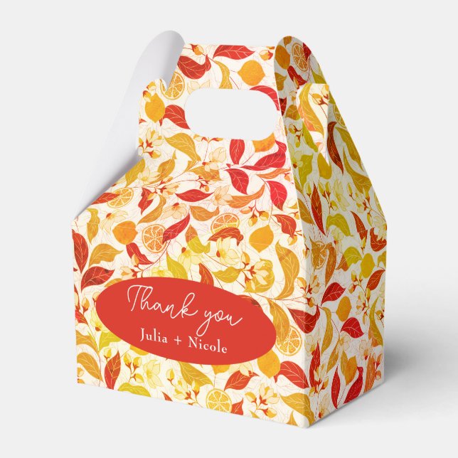 Fresh Lemony Kärlek Citrus Foliage Bröllop Presentaskar (Framsidan Sidan)