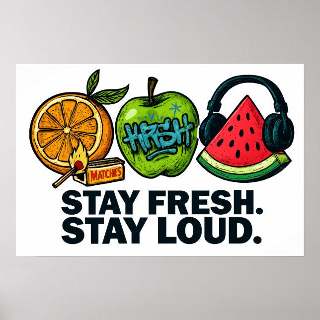 Fresh & Loud Pop‑Art Fruit Poster (Framsidan)